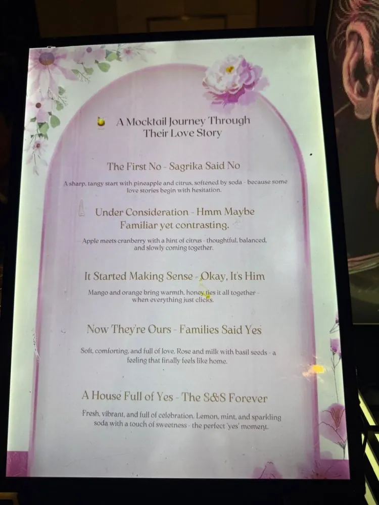 a cocktail menu which reflects the journey of the their love story from start to till ye from both their families